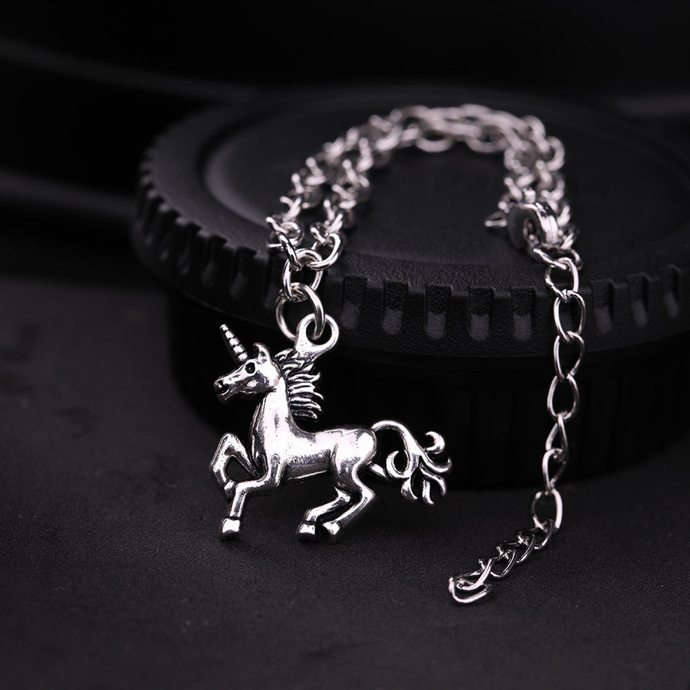 My Shape Silver Plated Fashion Thick Charm & Wheat Chain Bracelet Trendy Men Bracelets Bangle Horse Pendants Women Jewelry