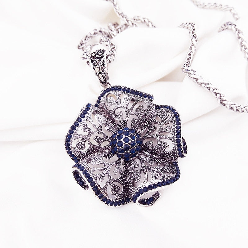 Vintage Flower Long Pendant Necklace Women - My Treasure Barn