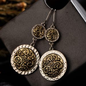 Vintage Ethnic Engraving Round Dangle Drop Earrings Hanging for Women Female Fashion Wedding Jewelry Ornaments Accessories Gifts